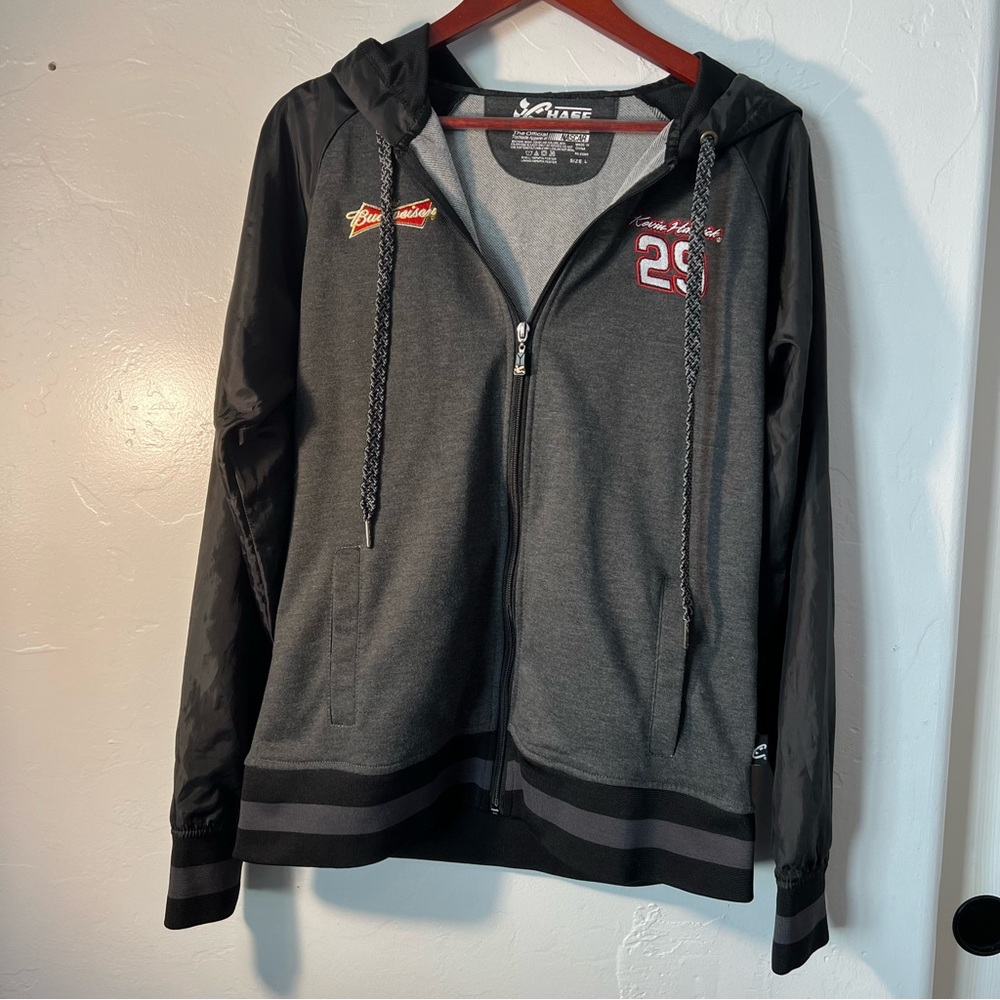 Chase Authentics Gray Zip up Hoodie-NASCAR 29 -Bud- Size Large Racing
